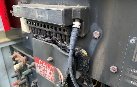 A cathodic protection, remote monitoring unit (RMU) damaged by lightning.